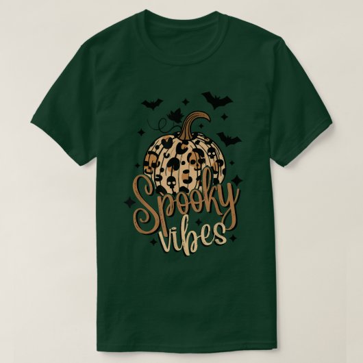 Spooky Vibes Boho Halloween Pumpkin Leopard Witchy T-Shirt (Design vorne)