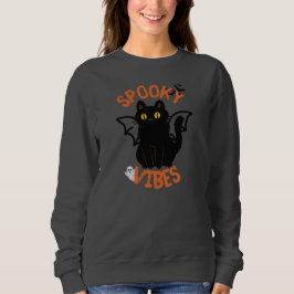 Spooky Vibes Cat Face Halloween Sweatshirt