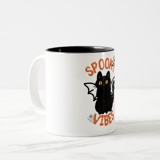 Spooky Vibes Cat Face Halloween Tasse (Vorderseite Links)
