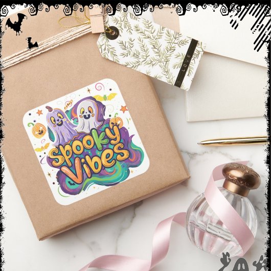 Spooky Vibes | ExDesigner | Halloween Quadratischer Aufkleber