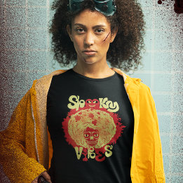 Spooky Vibes Funny Beängstigend Afro Skull Hallowe T-Shirt