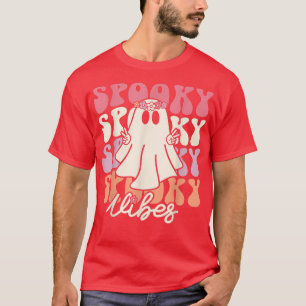 Spooky Vibes Funny Ghost Halloween Groovy Retro Tr T-Shirt
