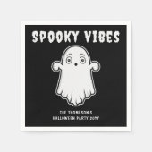 Spooky Vibes Ghost Halloween Schwarz-Weiß Serviette (Vorderseite)