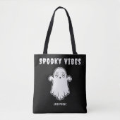 Spooky Vibes Ghost mit Individuelle Name Schwarz-w Tasche (Vorderseite)