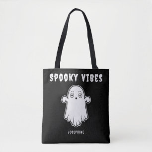 Spooky Vibes Ghost mit Individuelle Name Schwarz-w Tasche