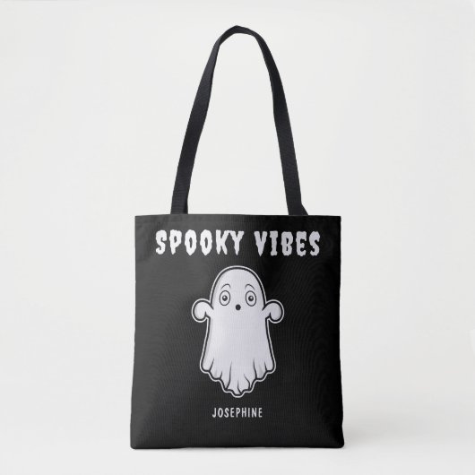 Spooky Vibes Ghost mit Individuelle Name Schwarz-w Tasche (Vorderseite)