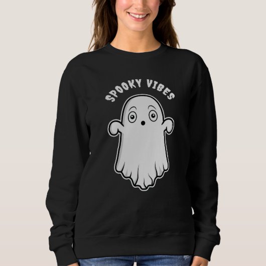Spooky Vibes Ghost Niedlich Cartoon Ghost Hallowee Sweatshirt (Vorderseite)