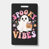 Spooky Vibes Ghost Retro Groovy Halloween Ausweis (Rückseite)