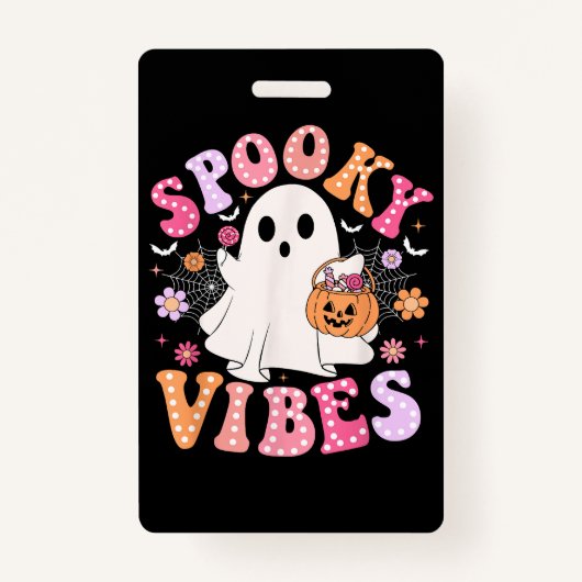 Spooky Vibes Ghost Retro Groovy Halloween Ausweis (Vorderseite)