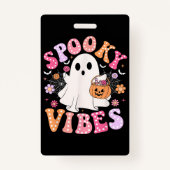 Spooky Vibes Ghost Retro Groovy Halloween Ausweis (Rückseite)