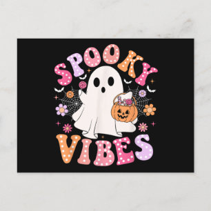 Spooky Vibes Ghost Retro Groovy Halloween Feiertagspostkarte