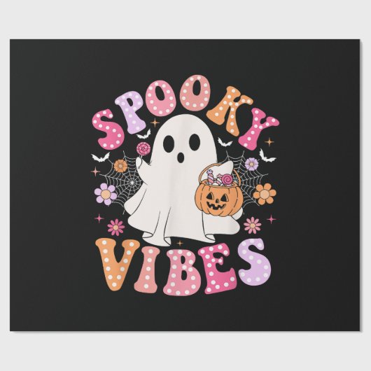 Spooky Vibes Ghost Retro Groovy Halloween Geschenkpapier (Flach)