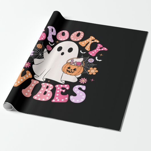 Spooky Vibes Ghost Retro Groovy Halloween Geschenkpapier (Ungerollt)