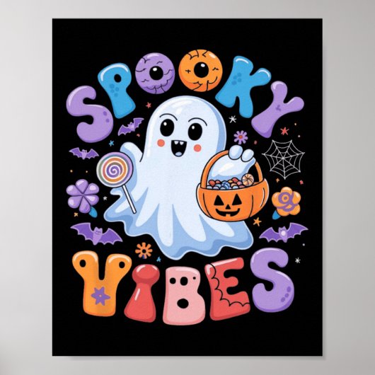 Spooky Vibes Ghost Retro Groovy Halloween Kids Gir Poster (Vorne)