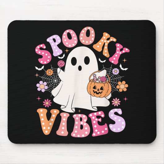 Spooky Vibes Ghost Retro Groovy Halloween Mousepad (Vorne)