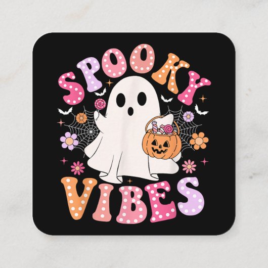 Spooky Vibes Ghost Retro Groovy Halloween Quadratische Visitenkarte (Rückseite)