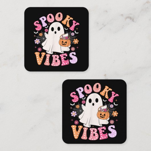 Spooky Vibes Ghost Retro Groovy Halloween Quadratische Visitenkarte (Vorne/Hinten)