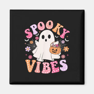 Spooky Vibes Ghost Retro Groovy Halloween Women Gi Magnet