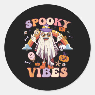 Spooky Vibes Ghost Retro Groovy Halloween Women Gi Runder Aufkleber