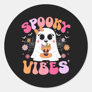 Spooky Vibes Ghost Retro Groovy Halloween Women Gi Runder Aufkleber