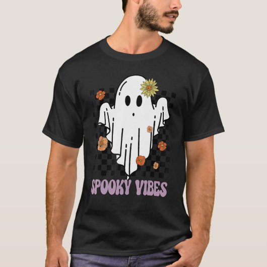 Spooky Vibes Groovy Blume Ghost Halloween Spooky T-Shirt (Vorderseite)