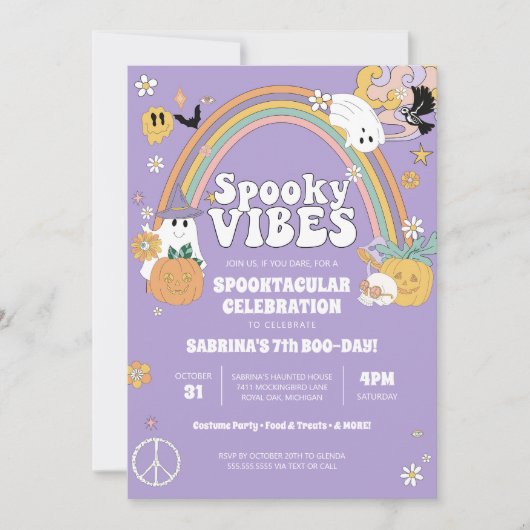 Spooky Vibes Groovy Ghost Hippe Halloween Geburtst Einladung (Vorderseite)
