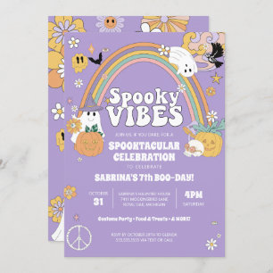 Spooky Vibes Groovy Ghost Hippe Halloween Geburtst Einladung