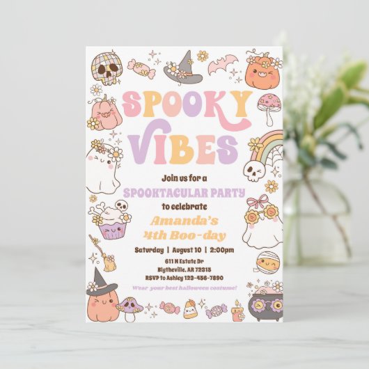 Spooky Vibes Halloween Ghost Einladung (Stehend Vorderseite)