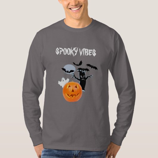 Spooky Vibes Halloween mit weißem Geist und Text T-Shirt (Vorderseite)