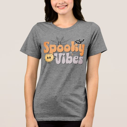 Spooky Vibes Halloween Niedlicher Pumpkin Bats Spi Tri-Blend Shirt (Vorderseite)