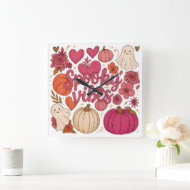 Spooky Vibes — Halloween Quadratische Wanduhr