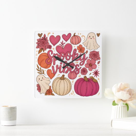 Spooky Vibes — Halloween Quadratische Wanduhr (Zuhause)