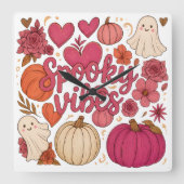 Spooky Vibes — Halloween Quadratische Wanduhr (Vorderseite)