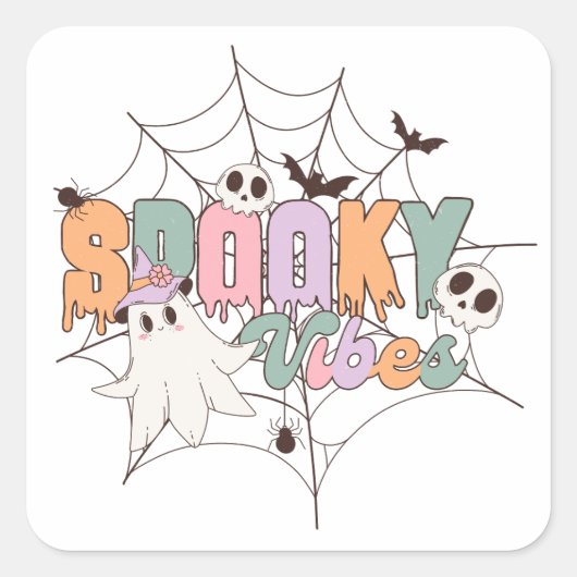 Spooky Vibes Halloween Quadratischer Aufkleber (Vorderseite)