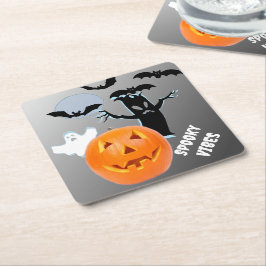 Spooky Vibes im Spuk weißen Schriftart Rechteckiger Pappuntersetzer