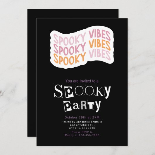 Spooky Vibes Modernes Minimalistisches Halloween Einladung (Vorne/Hinten)