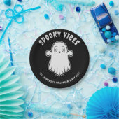 Spooky Vibes Niedlich Ghost Halloween Schwarz-Weiß Pappteller (Party)