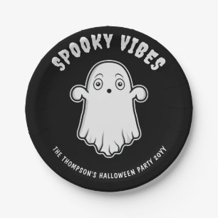 Spooky Vibes Niedlich Ghost Halloween Schwarz-Weiß Pappteller