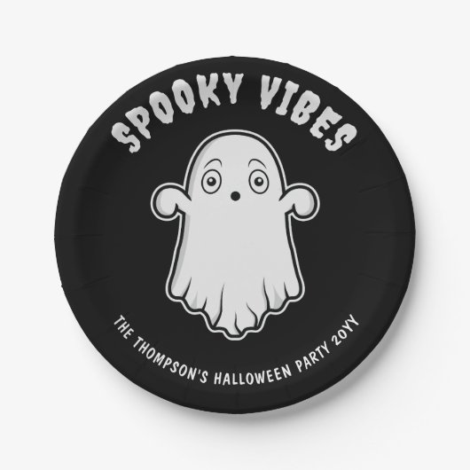 Spooky Vibes Niedlich Ghost Halloween Schwarz-Weiß Pappteller (Vorderseite)