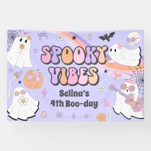 Spooky Vibes Niedlich Halloween Groovy Ghost Gebur Banner (Horizontal)
