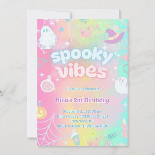 Spooky Vibes Niedlich Pink Neon Pastel Halloween B Einladung (Vorderseite)