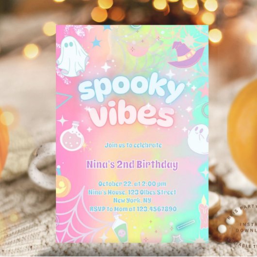 Spooky Vibes Niedlich Pink Neon Pastel Halloween B Einladung