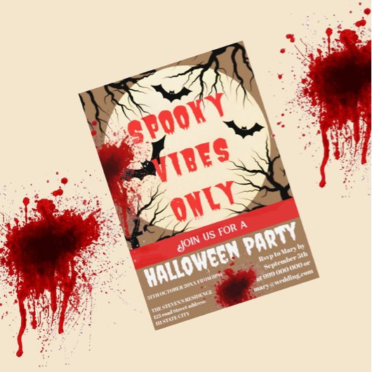Spooky Vibes nur Halloween-Bat und Blut-Spritzer Einladung