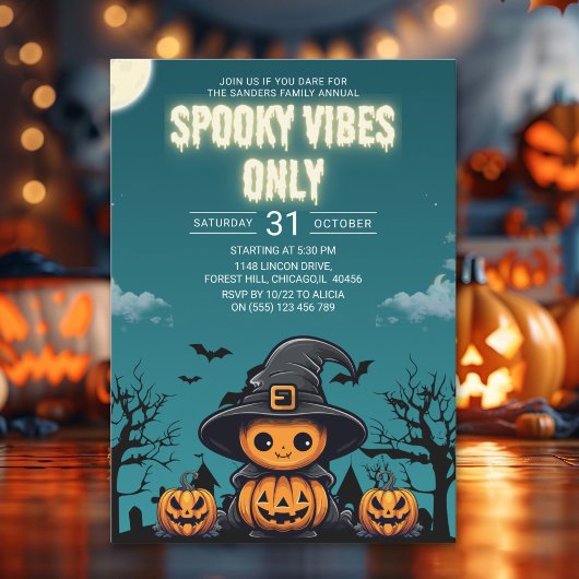 Spooky Vibes Only Halloween Party – Cute Pumpkin Einladung