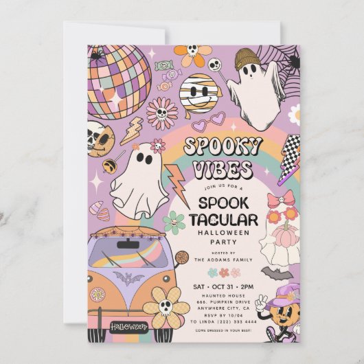 Spooky Vibes Retro Fun Halloween-Party Einladung (Vorderseite)