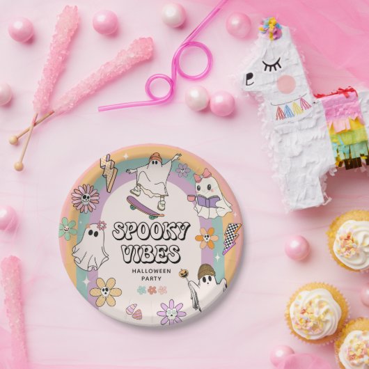 Spooky Vibes Retro Fun Halloween-Party Pappteller (Party)