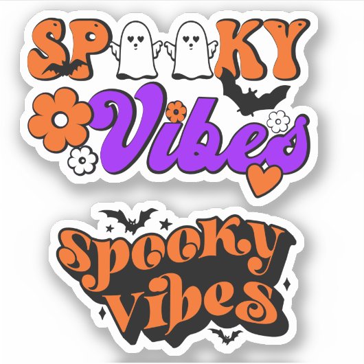 Spooky Vibes Retro Halloween Contour Aufkleber (Vorderseite)