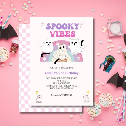 Spooky Vibes Retro Halloween Ghost Geburtstag Einladung