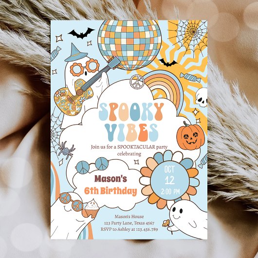 Spooky Vibes Retro Halloween-Party Boy Birthday Einladung
