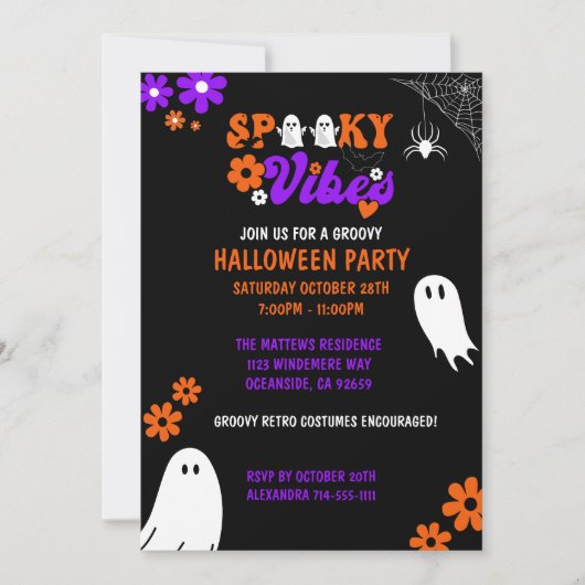 Spooky Vibes Retro Halloween-Party Einladung (Vorderseite)